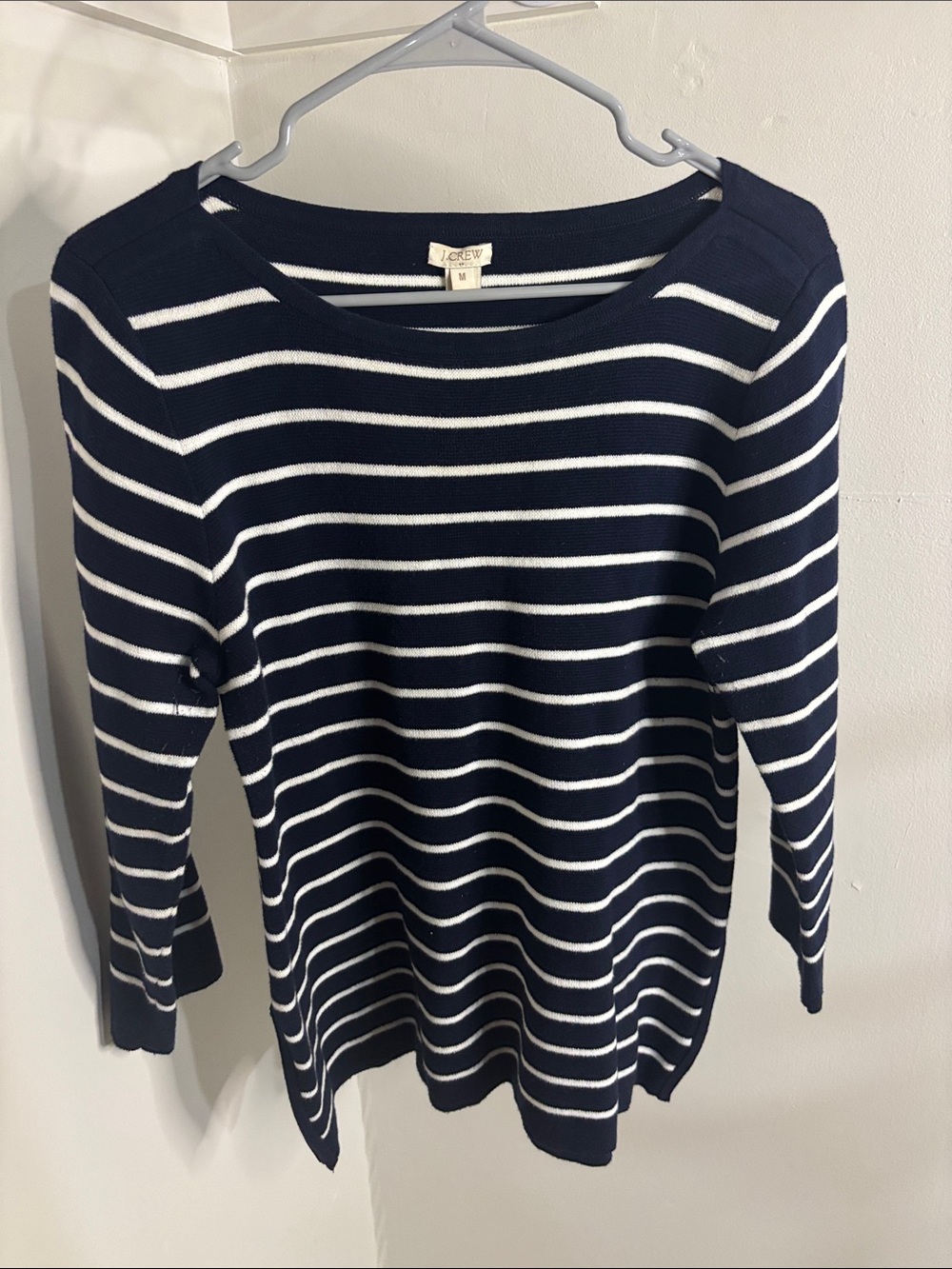 J. Crew Navy and White Striped Boatneck Top
